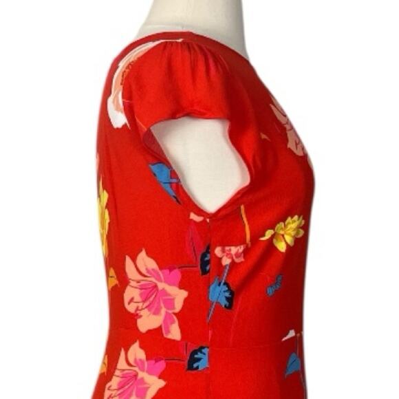 LOFT Midi Dress Cap Sleeves A-line Red Pink Multi Floral Women’s Plus Size 14 - Picture 7 of 10